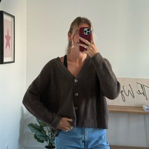 Quince Dark Brown Button-Up Cardigan